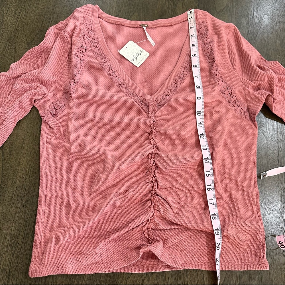 Free People Dusty Rose Ruched V-Neck Top - Picture 6 of 13